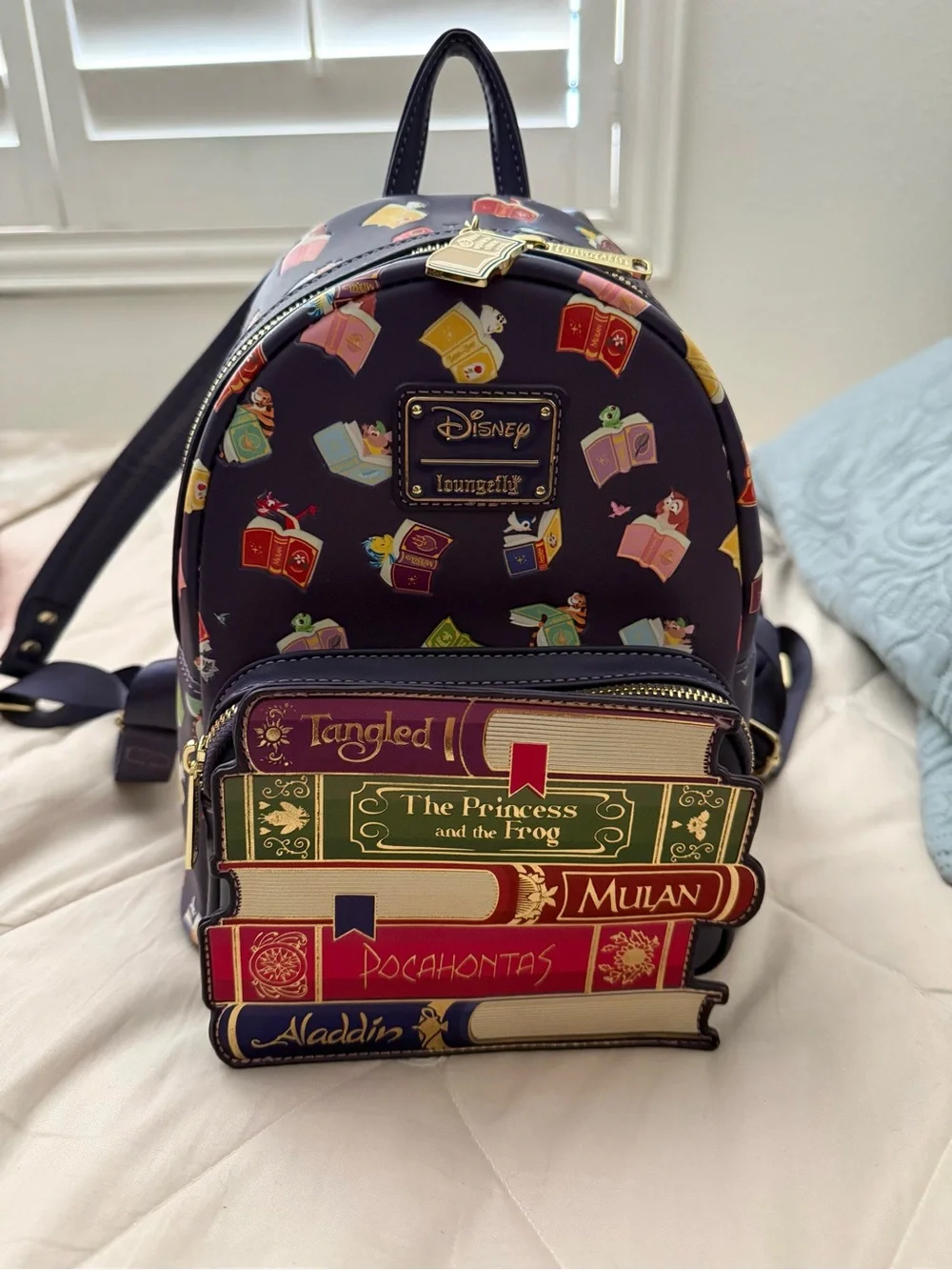 Loungefly Disney Princess Storybook Stack Mini Backpack - Navy, Red, Green, Gold